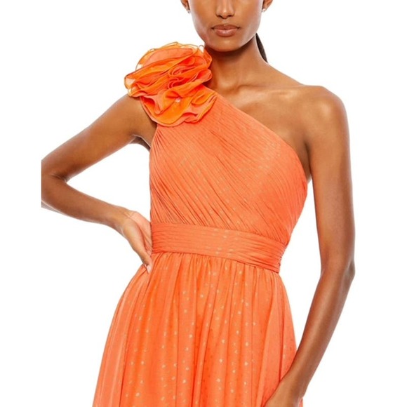 Mac Duggal Polka Dot Ruffled One Shoulder Gown in Tangerine - Picture 3 of 8
